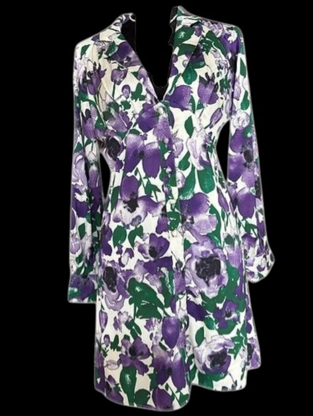 Long Sleeve V-Neck Button Up Floral Print Colored Shirt Dress - Picture 9 of 14